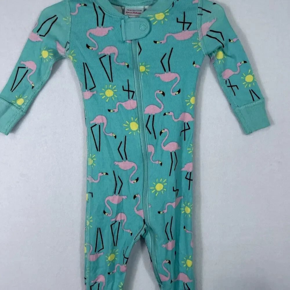 Hanna Andersson Turquoise Blue Flamingo Sunshine Zip Up Sleeper Size 70 US 6-12M